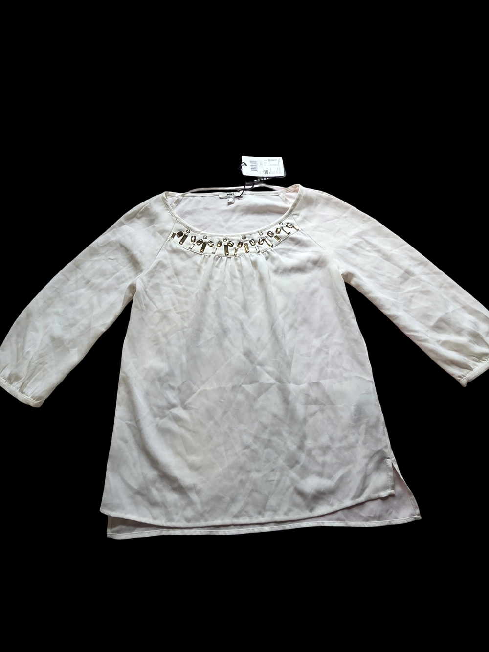 Mexx White Jewel-Neck Long-Sleeve Blouse